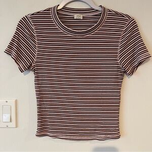 Wilfred Aritzia Striped Short Sleeve Tee Women’s Small S Pink Brown Ribbed